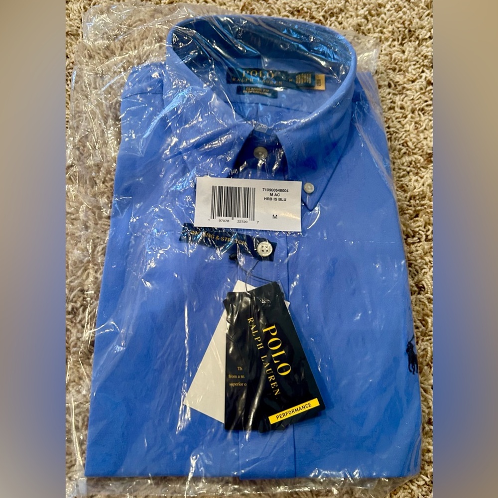 Polo by Ralph Lauren -Men's Classic Blue Performance Classic Fit Shirt - Size M - Picture 2 of 4